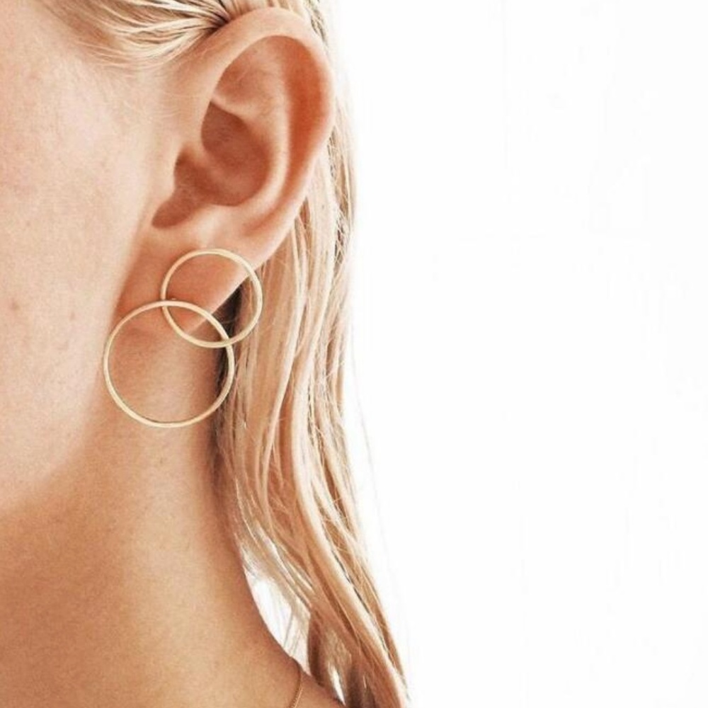 Unique Design//Minimalist Circles Double Earrings - Picture 2 of 6